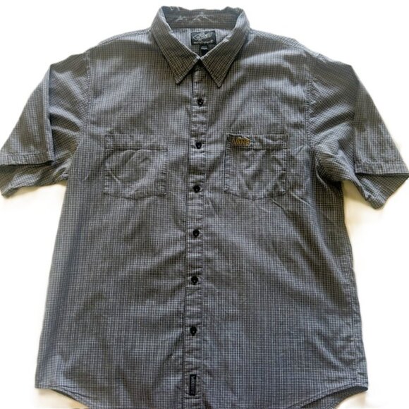 Vans Mens Shirt Large Gray Plaid Off The Wall 100% Cotton Collard Read - Picture 1 of 11
